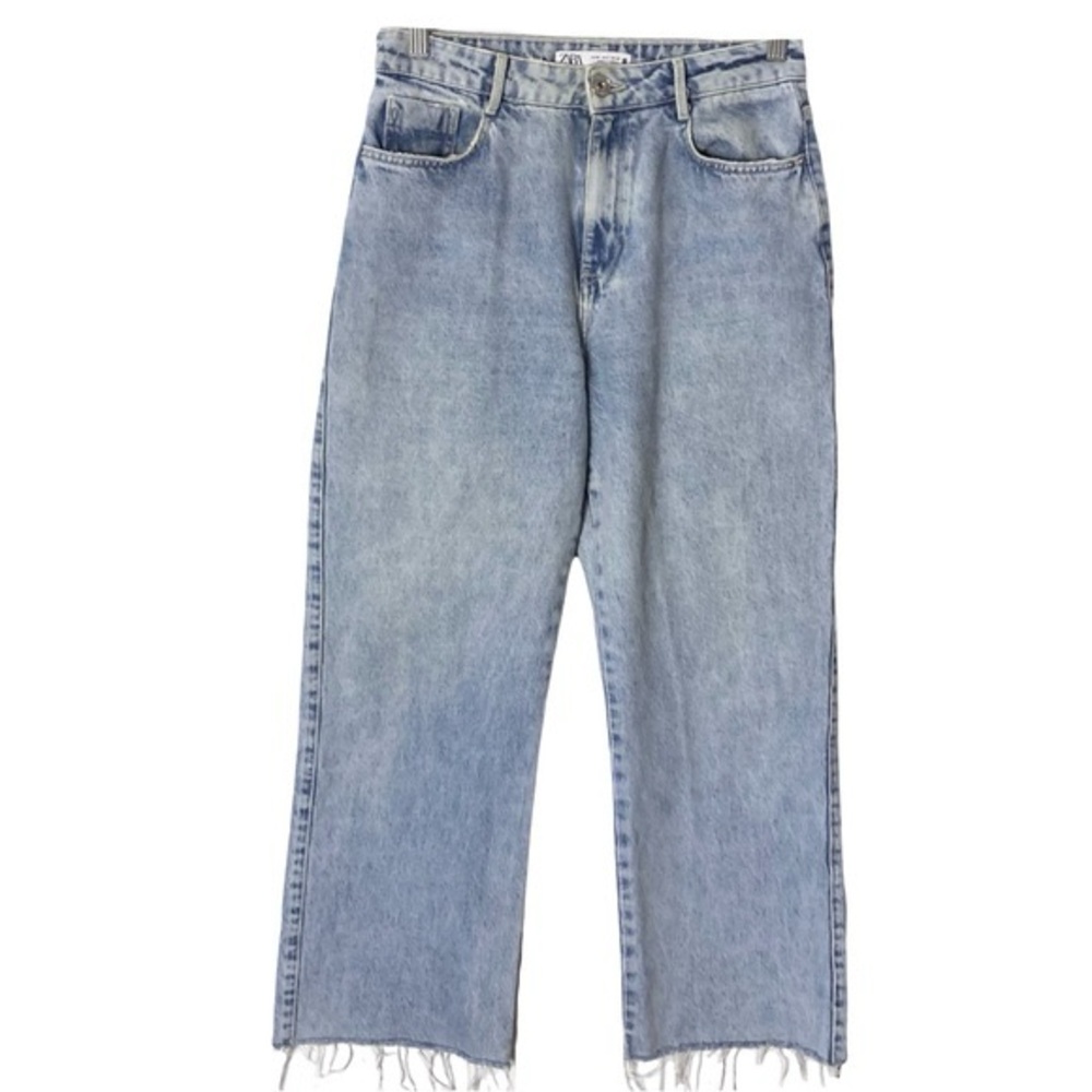 Nwot Zara Wide Leg Jean 6 Frayed Hem High Waist Bloggers Favorite Trendy Street